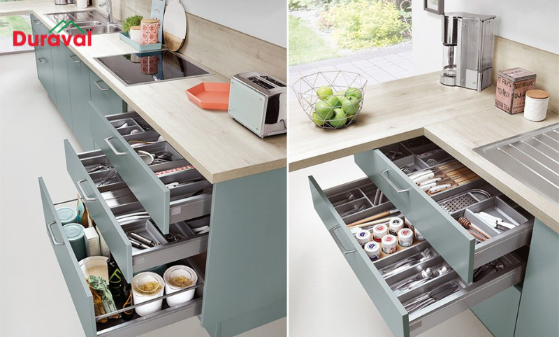 Ngăn kéo tủ bếp cần lắp đặt loại ray giúp quá trình hoạt động diễn ra mượt mà